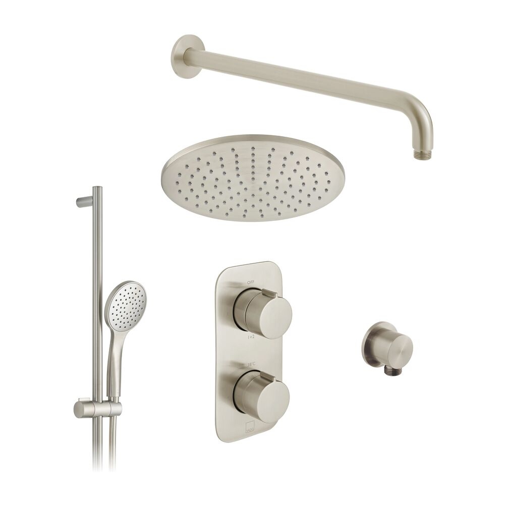 Cutout image of Vado Individual Brushed Nickel Round Dual Outlet Slide Rail Shower Pack